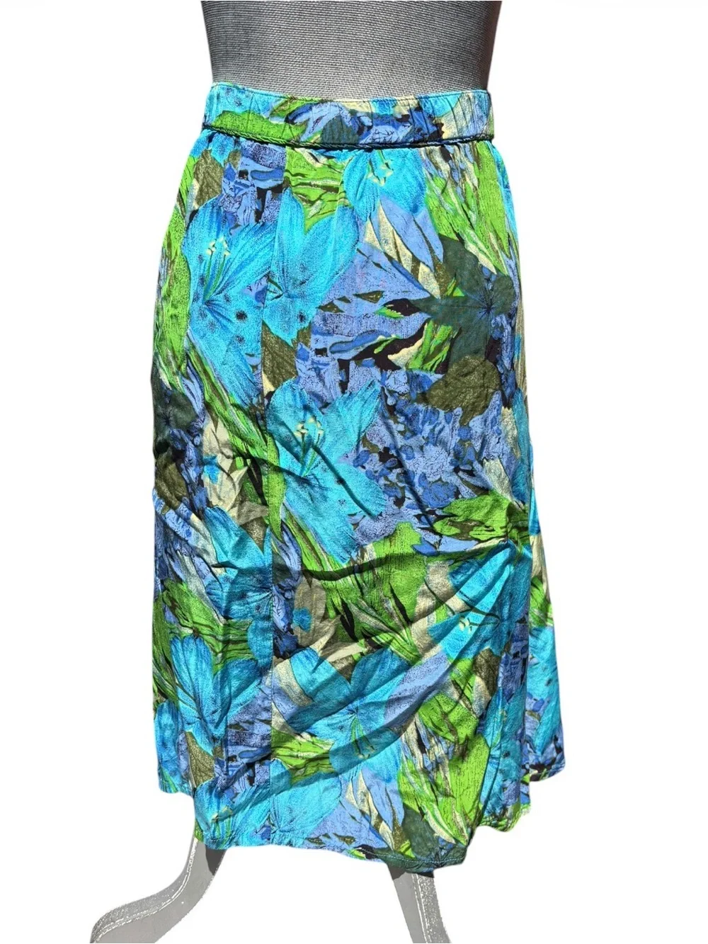 Vintage Lyceene Floral Button-Down Midi Skirt Blue Green M Resort Maximalist